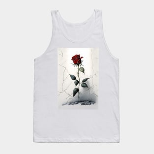 Single Red Rose Goth Gothic Style Watercolor Tank Top